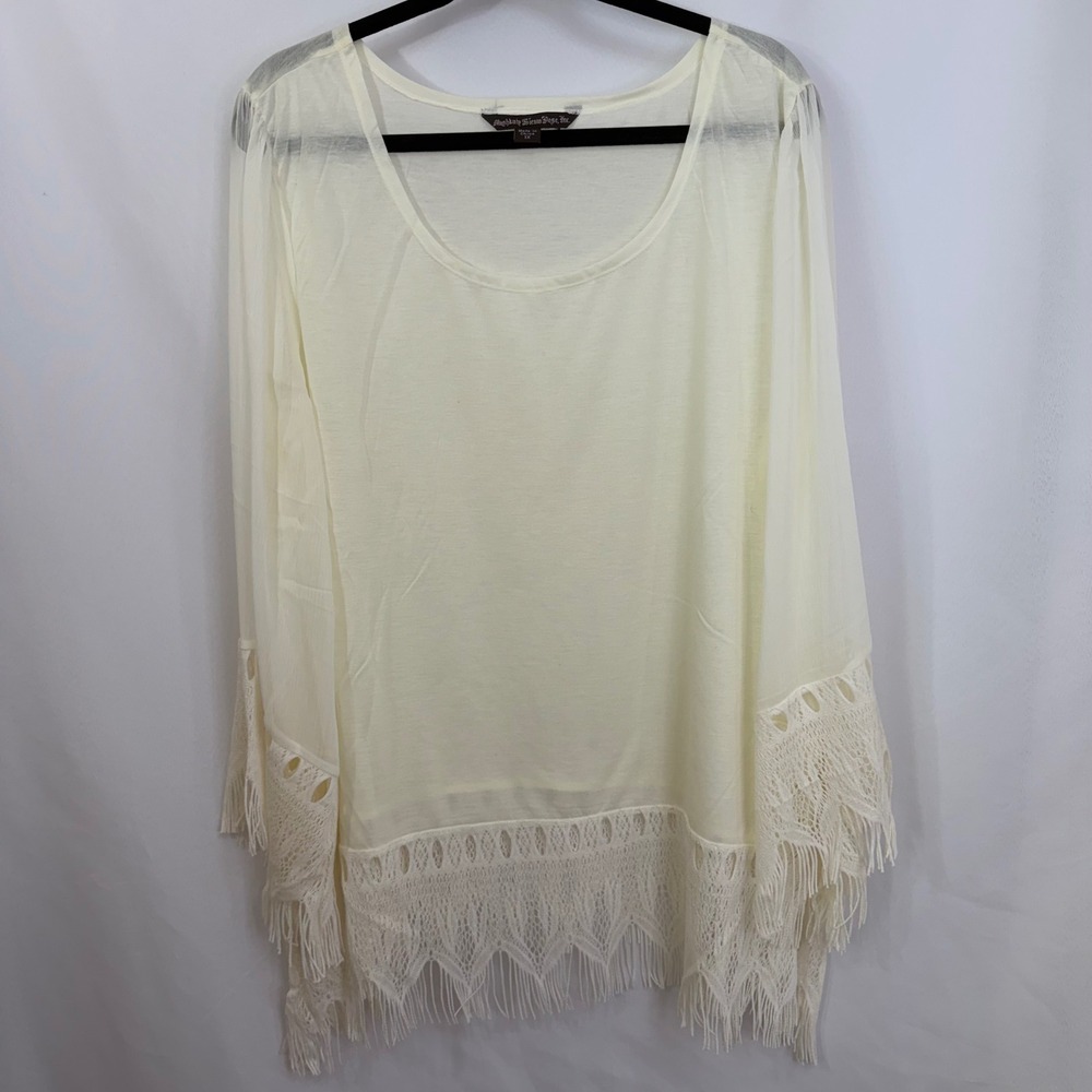 Mishka by Sienna Rose Ivory Lace Fringe Sheer Tunic Top 1X Coverup Festival Boho